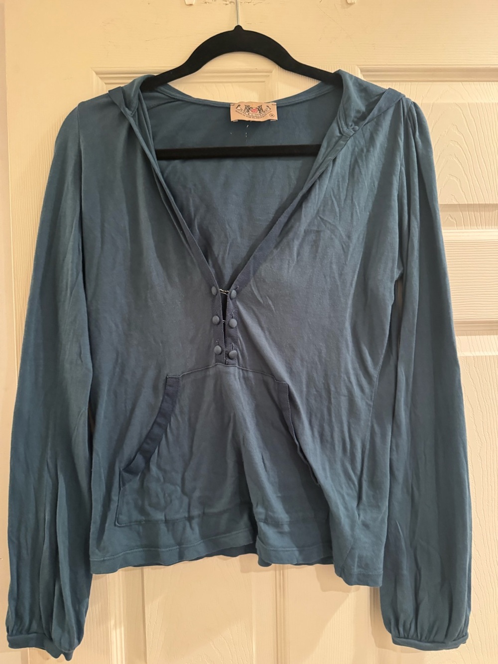 Juicy Couture Blue Hooded Long-Sleeve Pullover with Button Placket